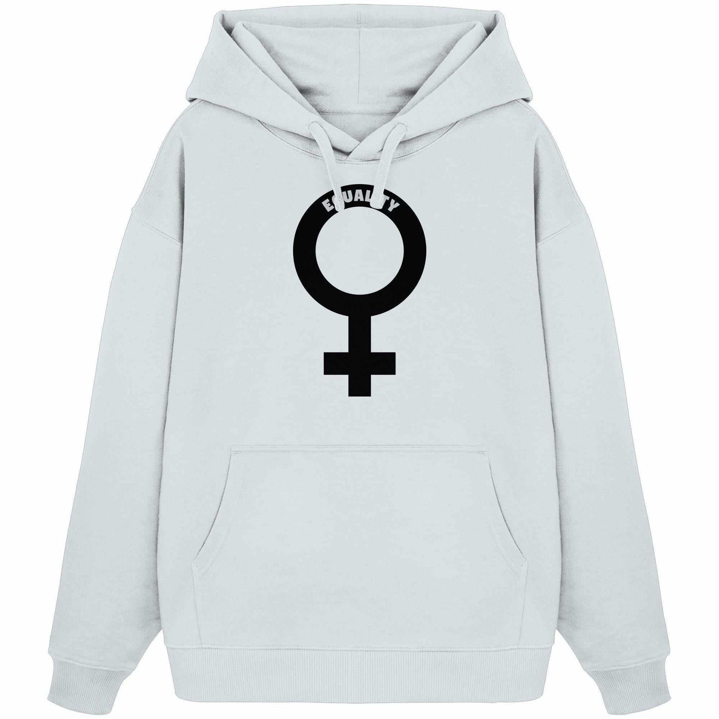 Vegan und Bio Oversized Hoodie mit Venussymbol und fetten Lettern, aus 100% Bio-Baumwolle, Kängurutasche, Kapuze, symbolisiert feministische Botschaft.