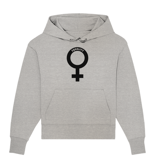 Vegan, Organic & Recycled Oversized Hoodie: Das Venussymbol mit feministischer Message (bedruckt mit Venus Symbol und dem Schriftzug "Equality", feministische Shirts, Feminismus, Feminismus Merch, feministische Kleidung, gegen das Patriarchat) in grau