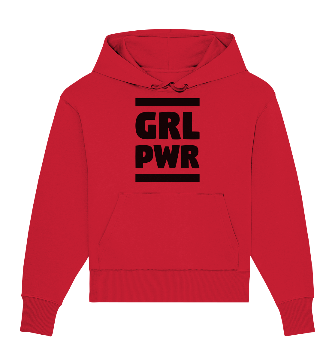 Vegan, Organic & Recycled Oversized Hoodie: GIRL POWER - Design mit feministischer Message (bedruckt mit GIRL POWER ohne Vokale und zwei fette Balken, Feminismus Merch, feministische Prints, feministische Kleidung, Gleichberechtigung für Frauen) in hellrot