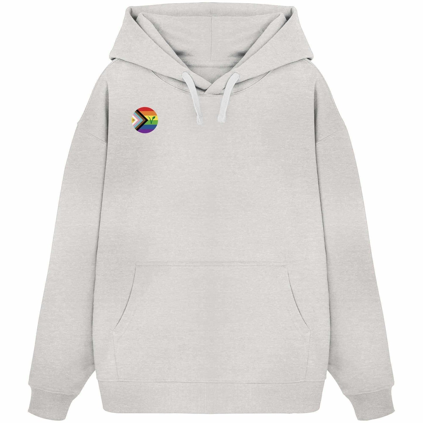 Vegan und Bio Oversized Hoodie: LGBTQIA+ VEGAN mit Regenbogen-Logo und pflanzlichem Design, aus 100% Bio-Baumwolle, symbolisiert Freiheit und Tierrechte.