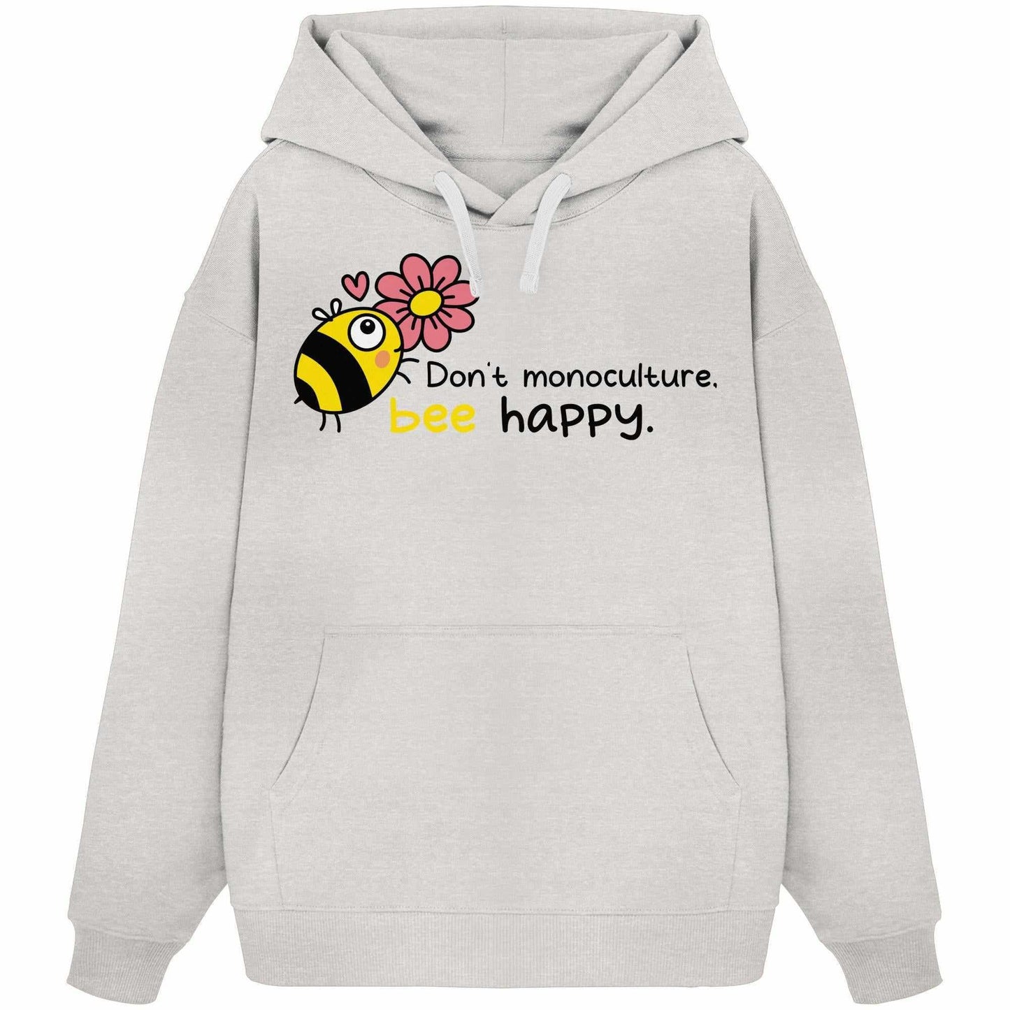 Vegan und Bio Oversized Hoodie: Save the bees, mit Cartoon-Biene und Blume, aus 100% Bio-Baumwolle, rebellisches Design für Naturschutz und Artenvielfalt.