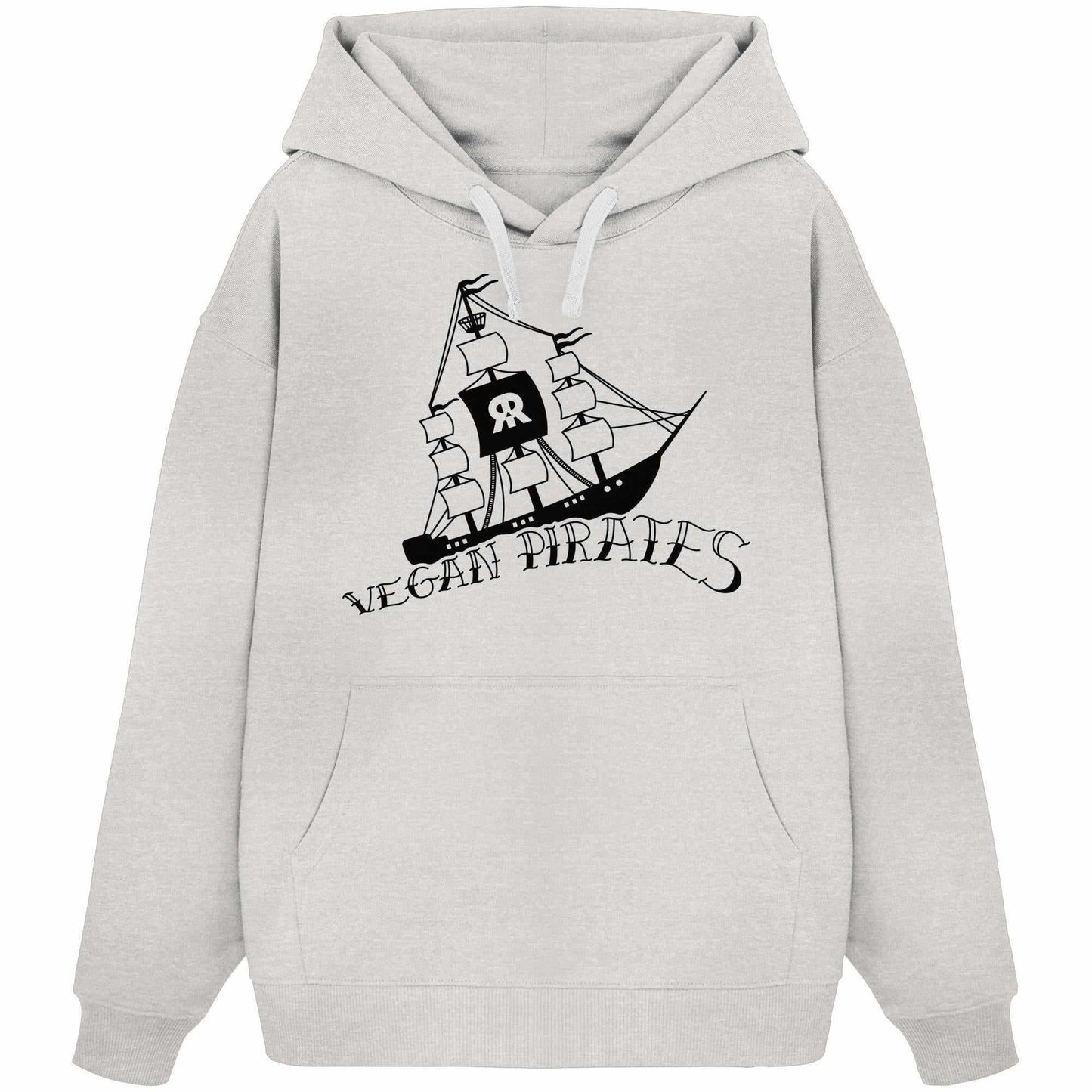 Vegan und Bio Oversized Hoodie: Vegan Pirates mit Piratenschiff-Illustration, aus 100% Bio-Baumwolle, Kapuze und Kängurutasche, rebellisches Design von RUDE REBEL.