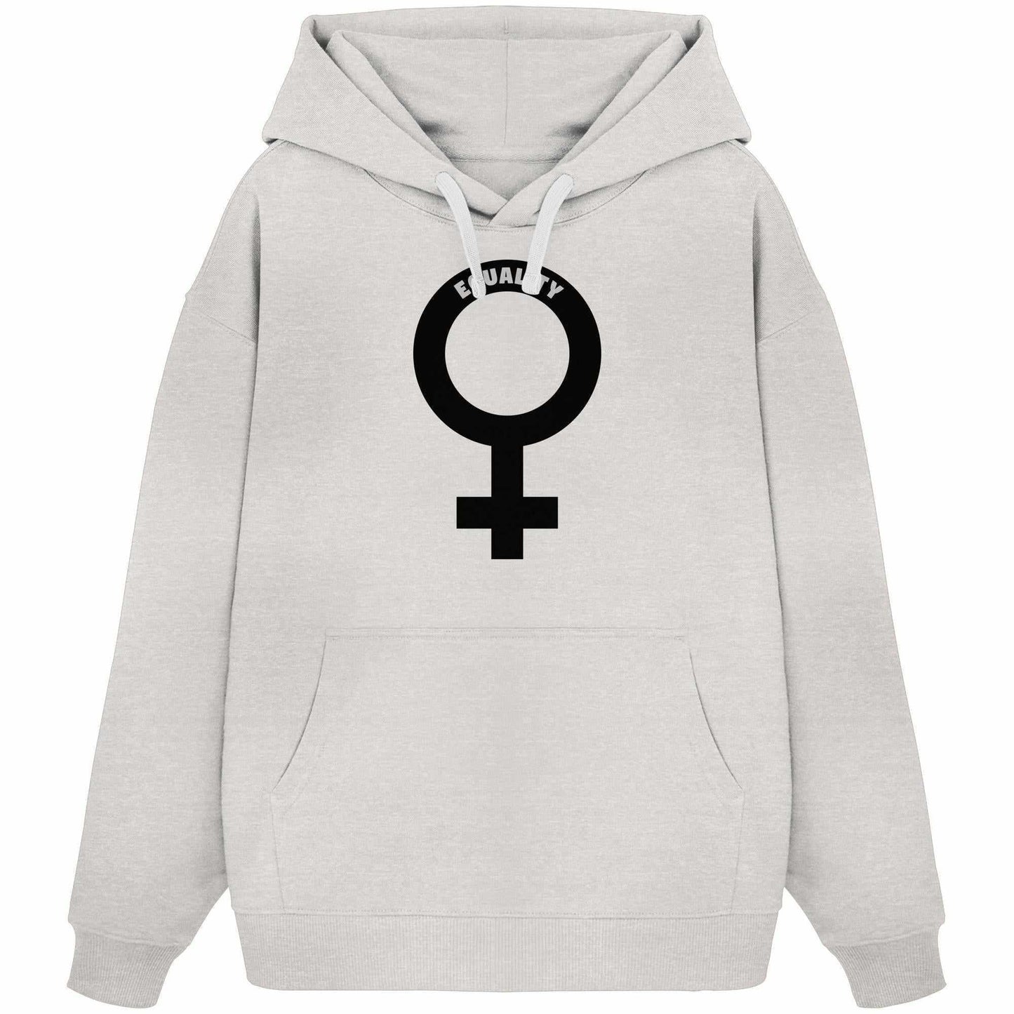 Vegan und Bio Oversized Hoodie mit Venussymbol und feministischem Schriftzug, aus 100% Bio-Baumwolle, Kängurutasche und Kapuze, designed von RUDE REBEL.