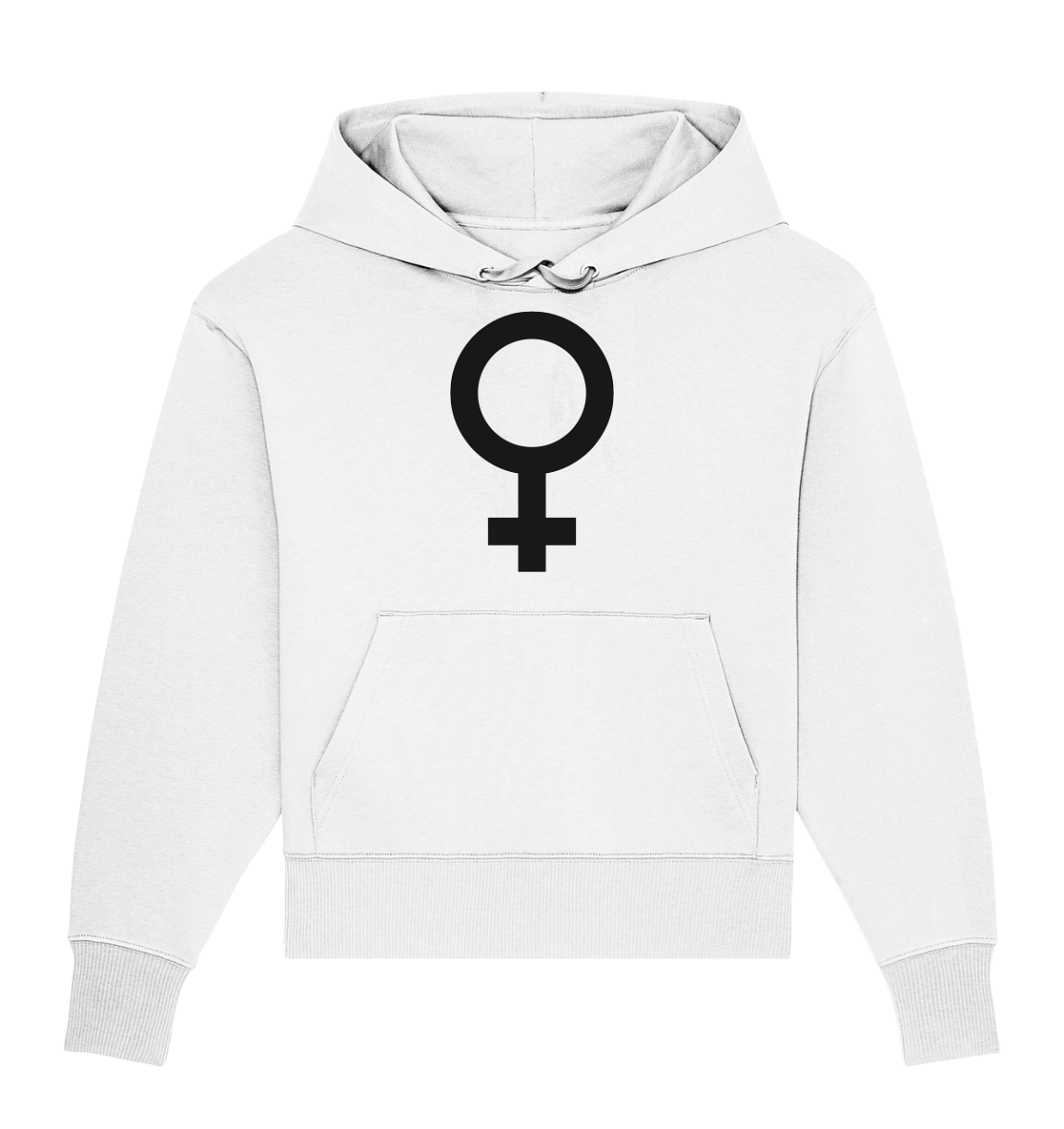 Vegan, Organic & Recycled Oversized Hoodie: Das Venus Symbol als Zeichen für den Feminismus (bedruckt mit Weiblichkeitssymbol Venus in der Mitte Feminismus Merch, feministische Kleidung, Matriarchat) in weiß