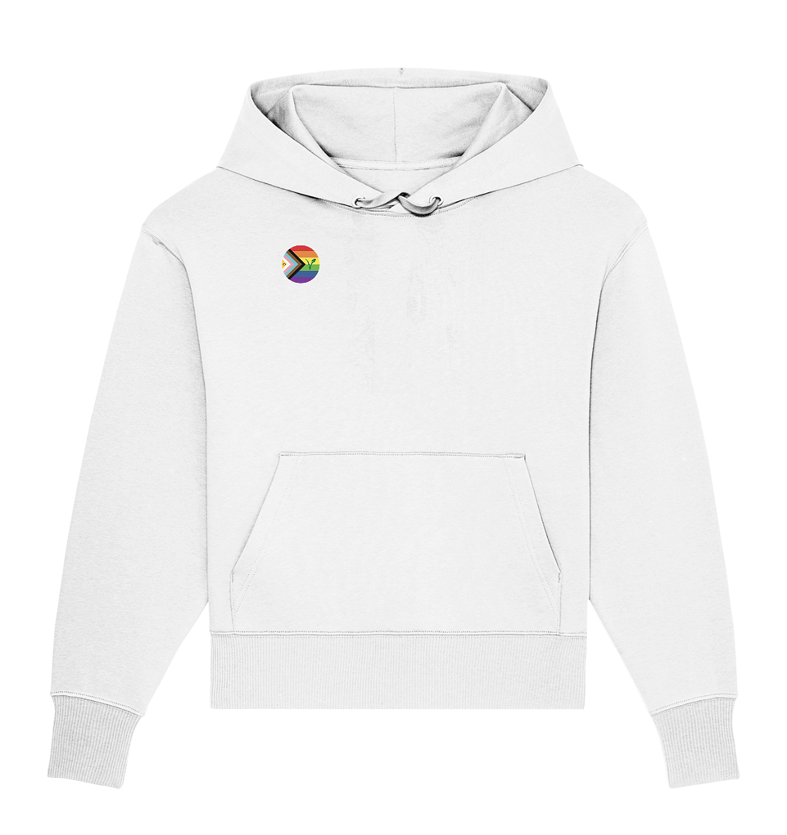 Vegan, Organic & Recycled Oversized Hoodie: LGBTQAI+ VEGAN (Queer Fahne in Kreisform und ein V für Veganismus, Solidarität, Veganismus, LGBTQ Community) in weiß