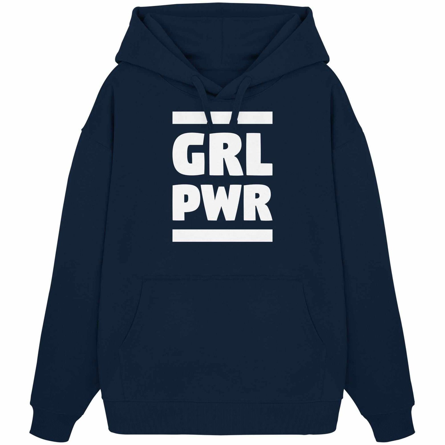 Vegan und Bio Oversized Hoodie mit feministischer Botschaft GIRL POWER, aus 100% Bio-Baumwolle, mit Kapuze und Kängurutasche, von RUDE REBEL.