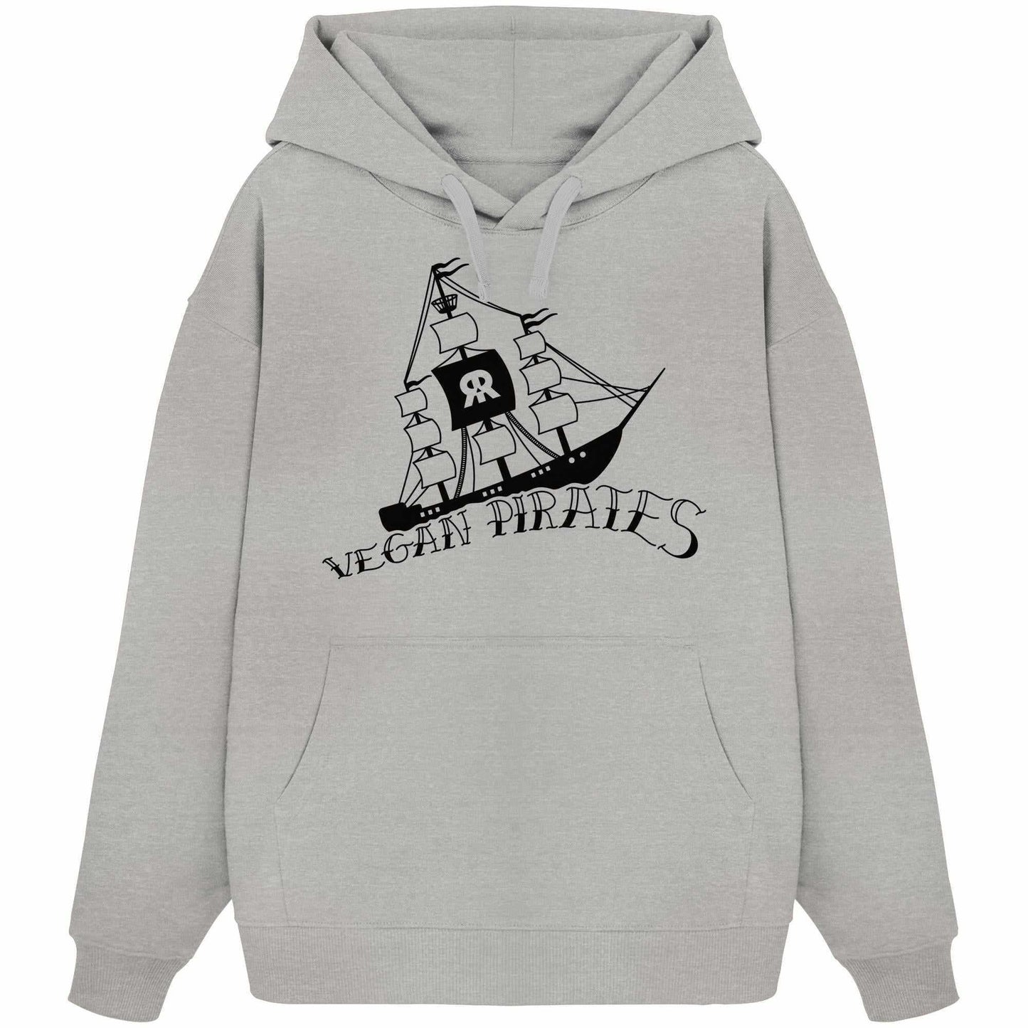 Vegan und Bio Oversized Hoodie: Vegan Pirates mit Piratenschiff-Motiv, aus 100% Bio-Baumwolle, Kapuze und Kängurutasche, rebellisches Design von RUDE REBEL.