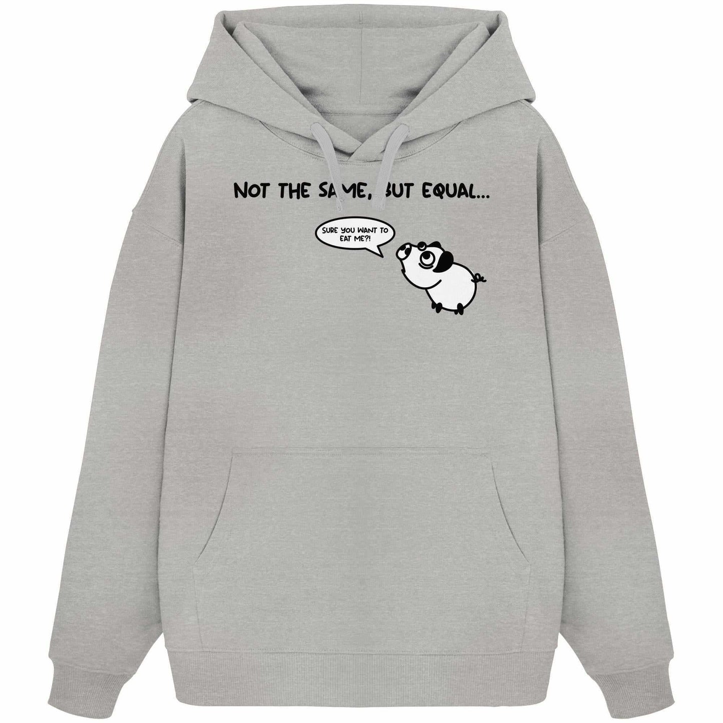 Vegan und Bio Oversized Hoodie mit Cartoon-Schwein und Hund, aus 100% Bio-Baumwolle, mit Kapuze und Kängurutasche, rebellisches Design von RUDE REBEL.