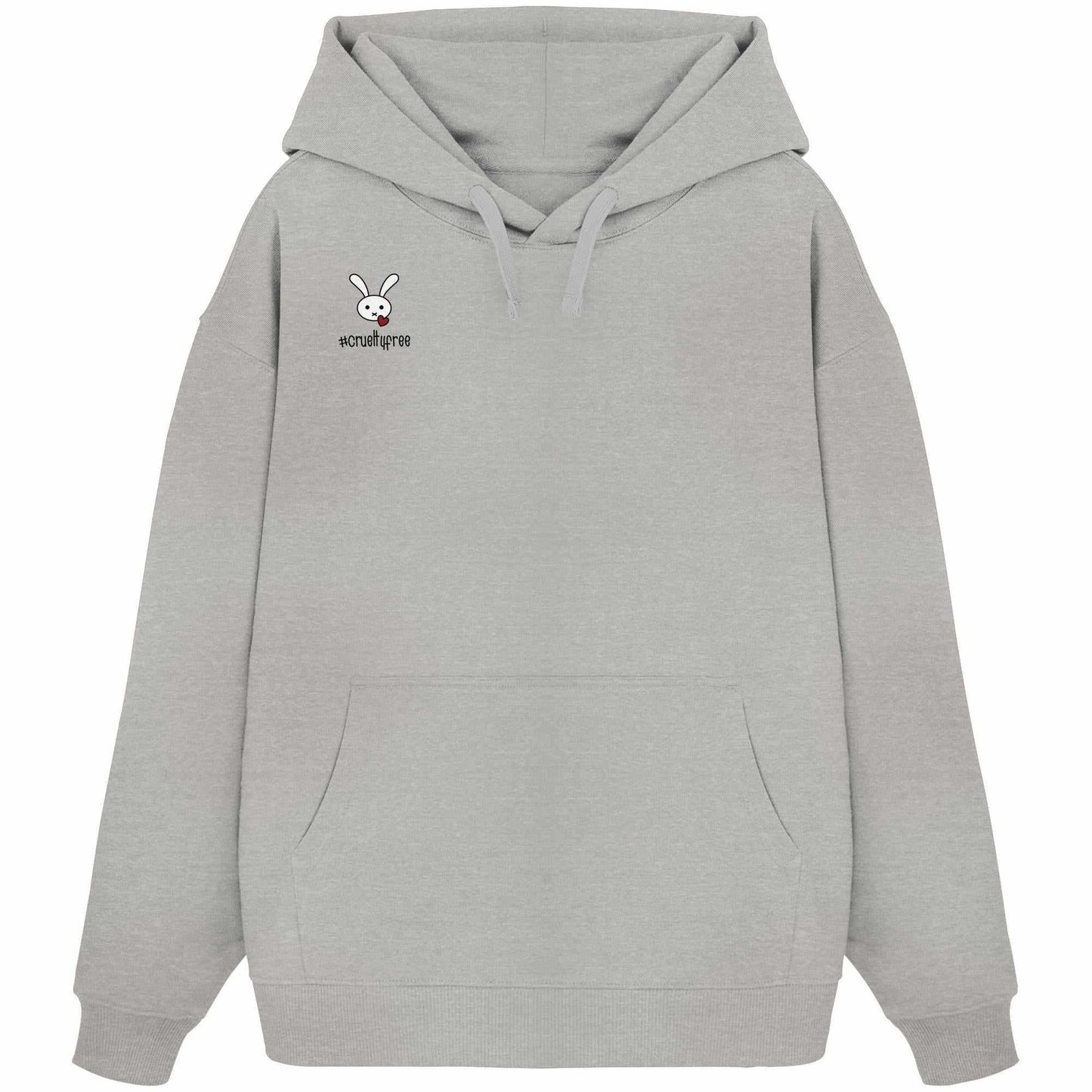 Vegan und Bio Oversized Hoodie: Crueltyfree Bunny mit Kängurutasche und Cartoon-Hase, aus 100% Bio-Baumwolle, rebellisches Design von RUDE REBEL.