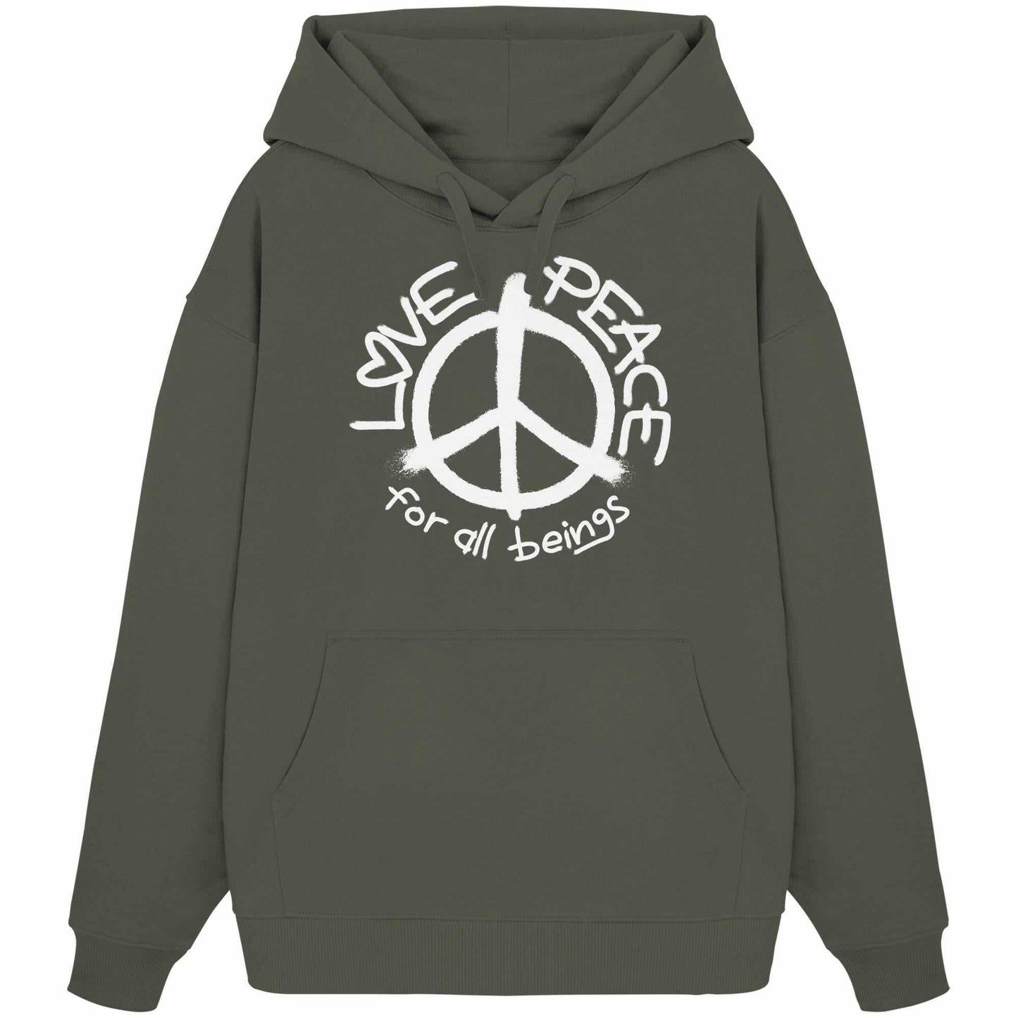 Vegan und Bio Oversized Hoodie mit Peace-Zeichen, 100% Bio-Baumwolle, Kapuze, Kängurutasche, rebellisches Design von RUDE REBEL.