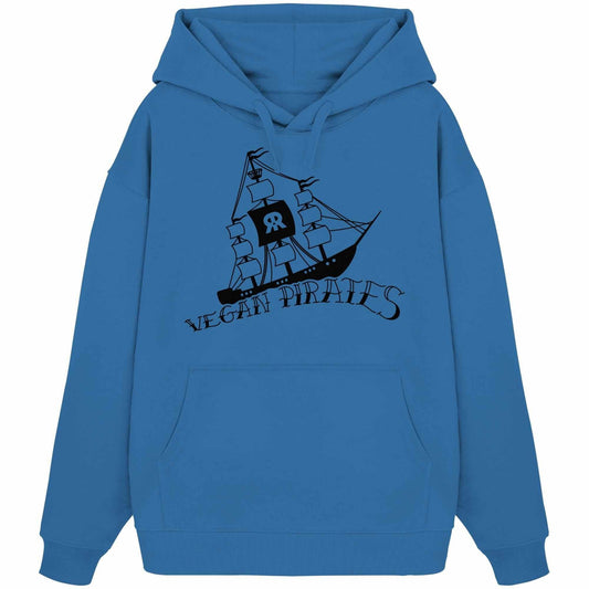 Vegan und Bio Oversized Hoodie: Vegan Pirates mit Piratenschiff-Design, Kapuze und Kängurutasche, aus 100% Bio-Baumwolle.