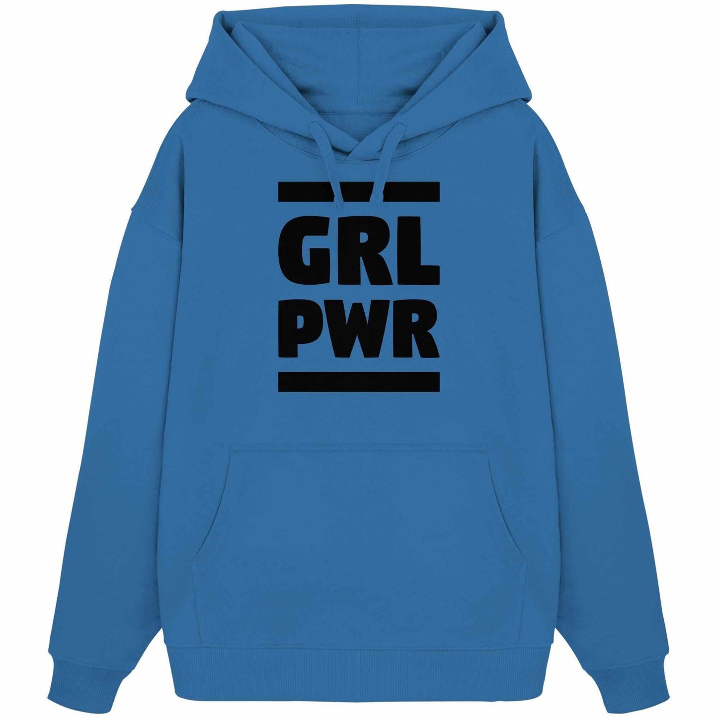 Vegan und Bio Oversized Hoodie: GIRL POWER mit feministischer Botschaft, aus 100% Bio-Baumwolle, Kängurutasche, Kapuze, hergestellt von Sabrina Hofmann.