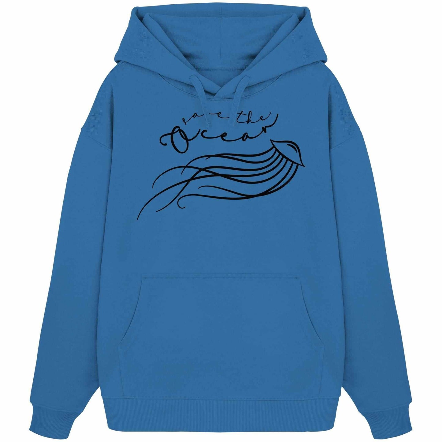 Vegan und Bio Oversized Hoodie: Jellyfish - Save the Ocean mit Grafik, Kängurutasche und Kapuze. Hergestellt aus 100% Bio-Baumwolle.