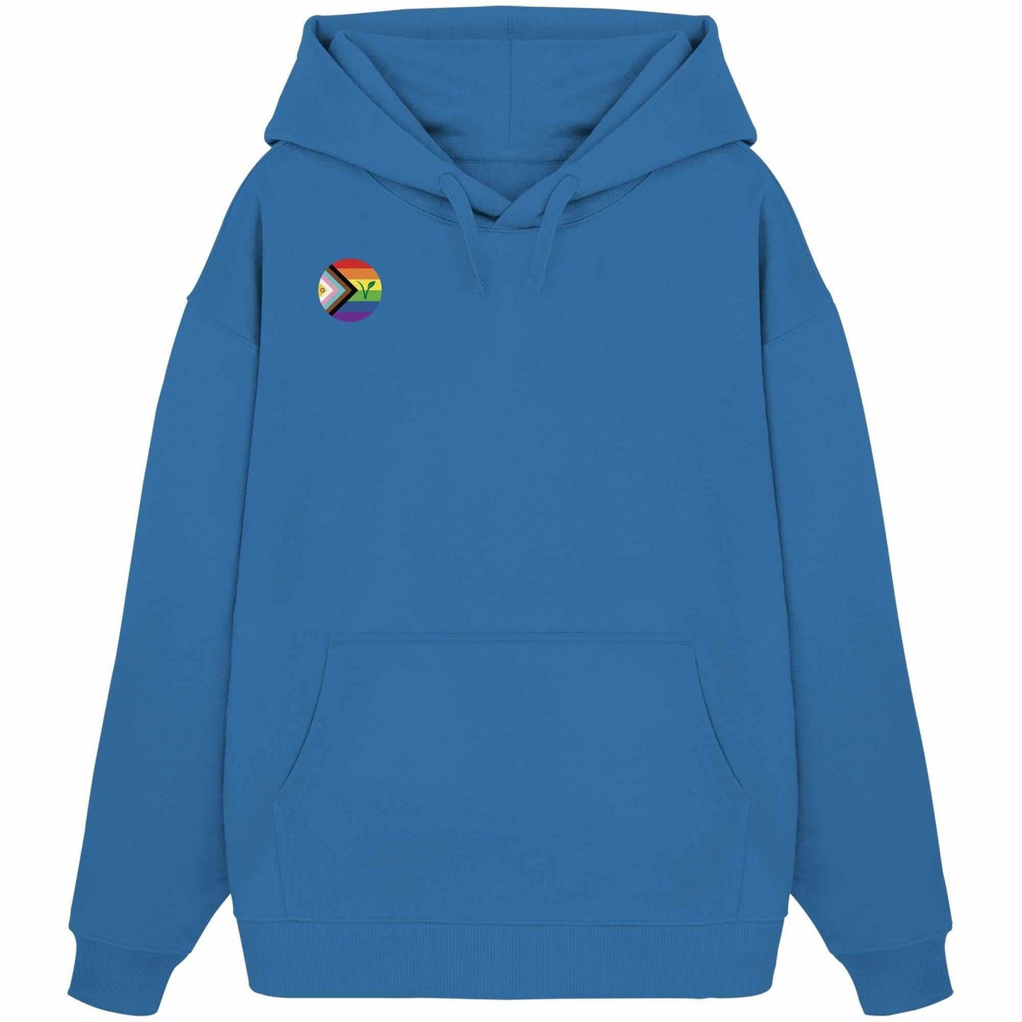 Vegan und Bio Oversized Hoodie: LGBTQIA+ VEGAN mit Regenbogen-Logo und Pflanzendesign, aus 100% Bio-Baumwolle, Kängurutasche, Kapuze, rebellisches Design von RUDE REBEL.