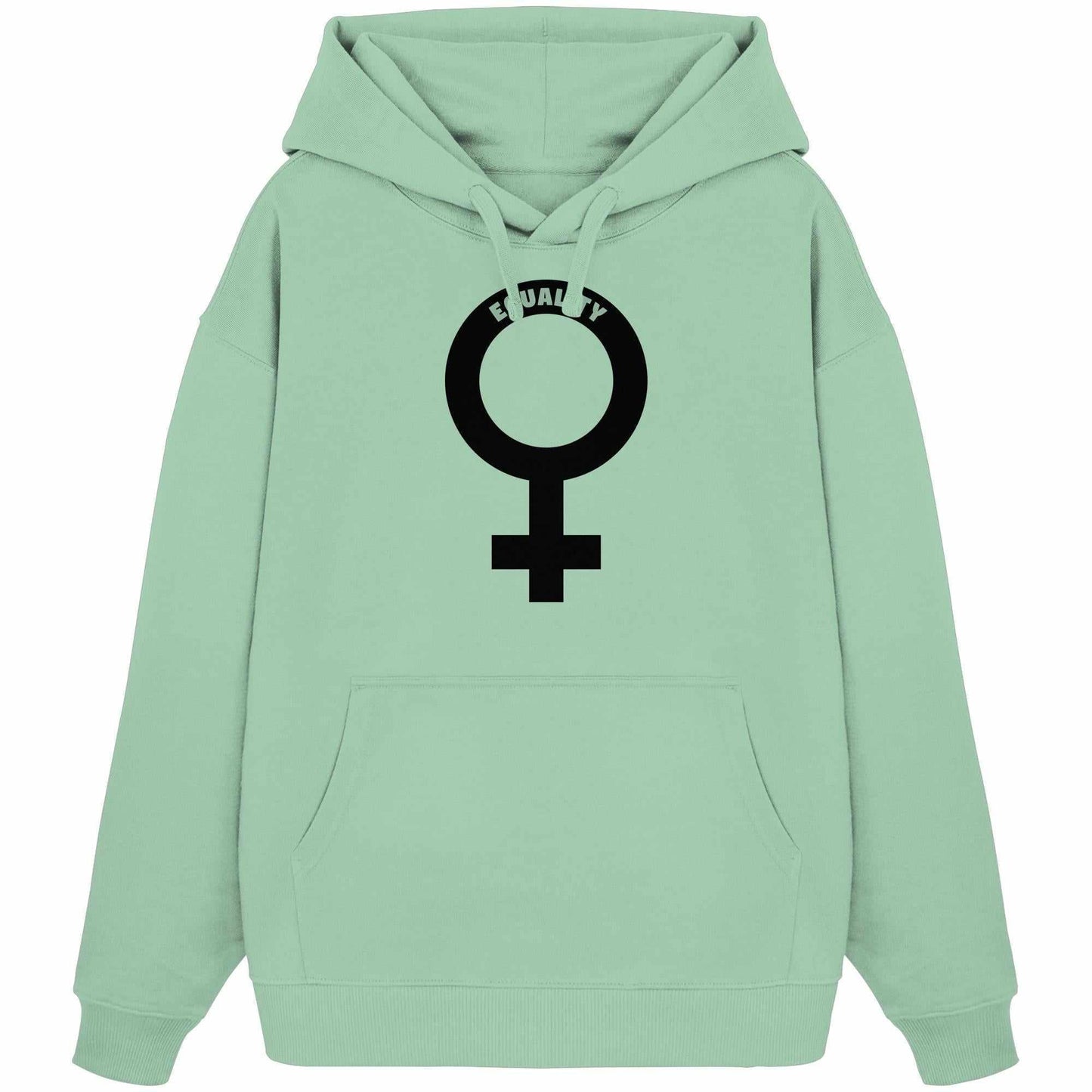 Vegan und Bio Oversized Hoodie mit Venussymbol, feministisch, aus 100% Biobaumwolle, Kapuze, Kängurutasche, von RUDE REBEL, rebellisches Design für Gleichberechtigung.