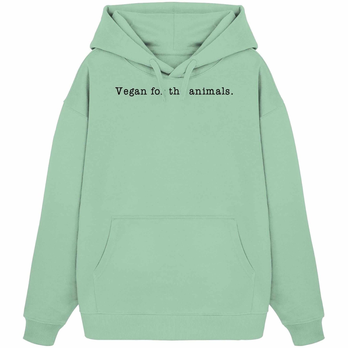 Vegan und Bio Oversized Hoodie mit schwarzem Text, Kängurutasche und Kapuze, minimalistisch gestaltet. Hergestellt aus 100% Bio-Baumwolle, ideal für Tierliebhaber.