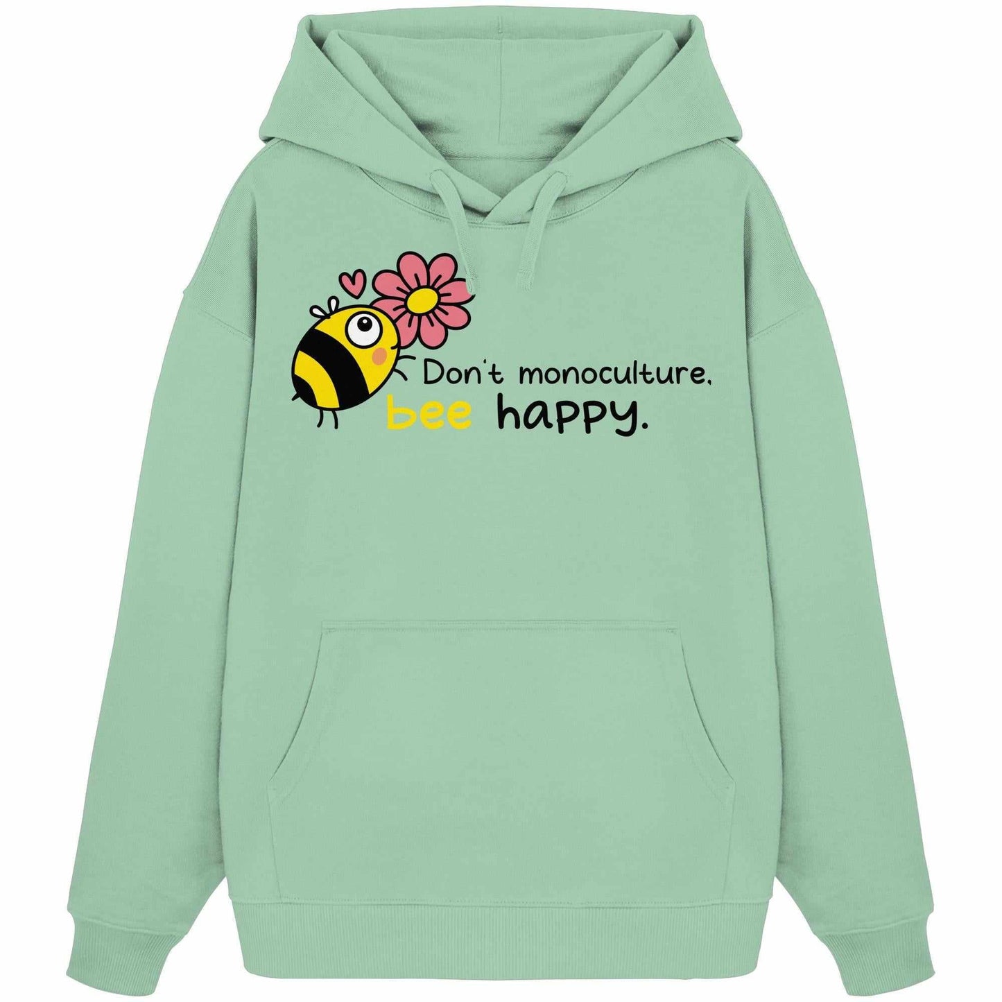 Vegan und Bio Oversized Hoodie: Save the bees, mit Cartoon-Biene und Blume, aus 100% Bio-Baumwolle, Kängurutasche vorne, ideal für umweltbewusste Mode von RUDE REBEL.