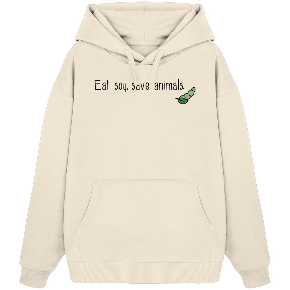 Vegan und Bio Oversized Hoodie mit grünem Erbsen-Design, 100% Bio-Baumwolle, Kapuze, Kängurutasche, rebellischer Veganismus-Stil von RUDE REBEL.