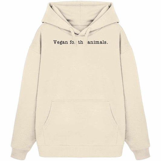 Vegan und Bio Oversized Hoodie mit minimalistischem Design und schwarzem Text, hergestellt aus 100% Bio-Baumwolle, mit Kängurutasche und Kapuze, inspiriert von Tierrechten.