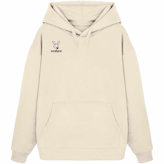 Vegan und Bio Oversized Hoodie: Crueltyfree Bunny mit Kängurutasche und Kapuze, Cartoon-Hase mit Herzmotiv, aus 100% Bio-Baumwolle, rebellisches Design von RUDE REBEL.