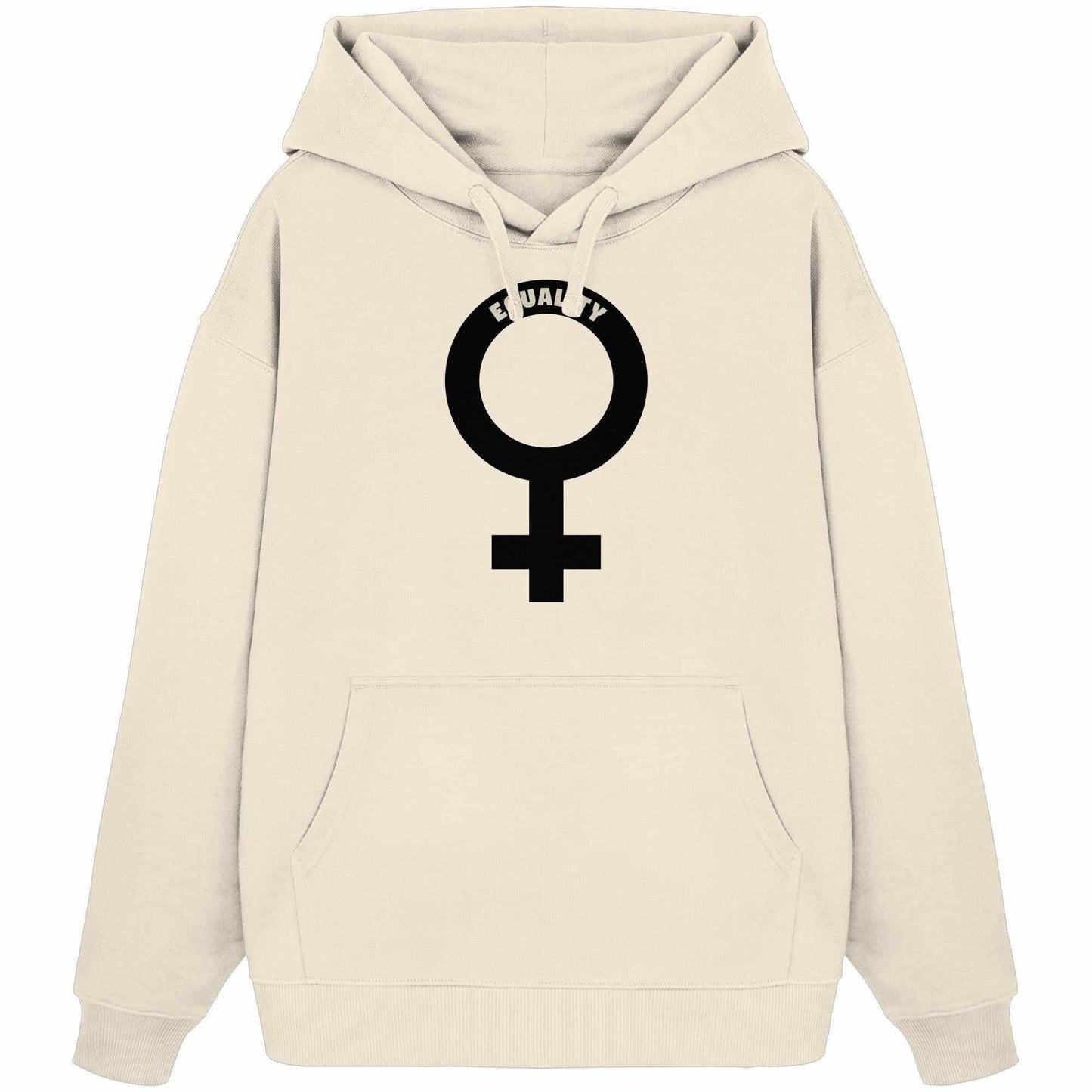 Vegan und Bio Oversized Hoodie mit Venussymbol und fetten Lettern, aus 100% Bio-Baumwolle, feministisches Design von RUDE REBEL, Kapuze und Kängurutasche.