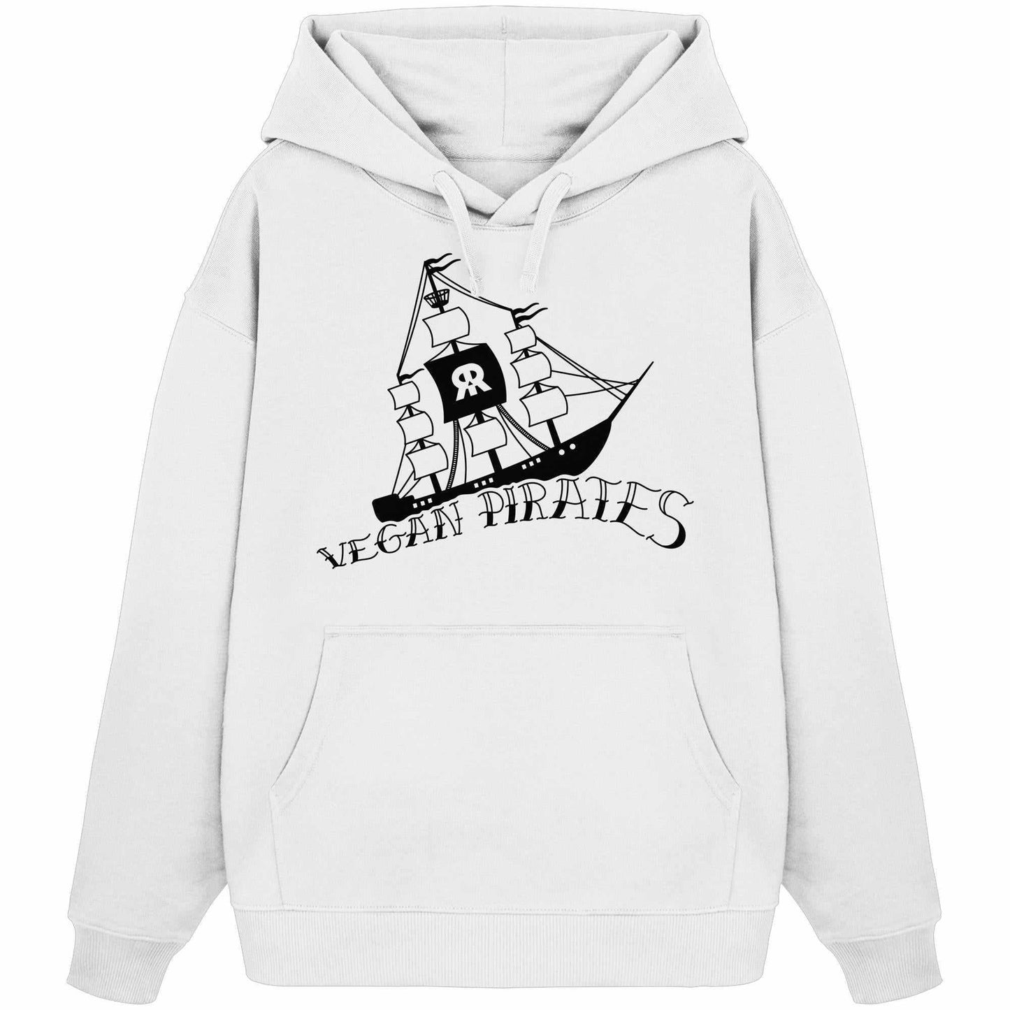 Vegan und Bio Oversized Hoodie mit Piratenschiff-Design, aus 100% Bio-Baumwolle, Kapuze und Kängurutasche, passend zu RUDE REBELs veganer und nachhaltiger Mode.