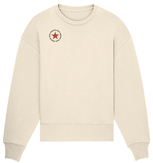 Vegan, Organic & Recycled Oversized Sweatshirt: Red Star with Animal Liberation (bedruckt mit großem roten Stern und Schriftzug darum, Vegan Merch, Veganismus, Animal Rights) in beige