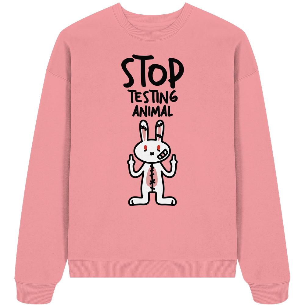 Vegan und Bio: Angry Rabbit - Animal Rights - Organic Oversize Sweatshirt mit wütendem Cartoon-Hasen, der Anti-Tierversuche-Statement zeigt. Hergestellt aus 100% Bio-Baumwolle.
