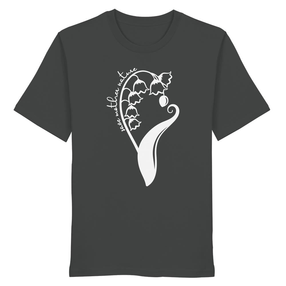 Unisex-Shirt aus Bio-Baumwolle mit minimalistischem Blumen-Design und dem Schriftzug „save mother nature“, verkörpert vegane und nachhaltige Werte von RUDE REBEL.