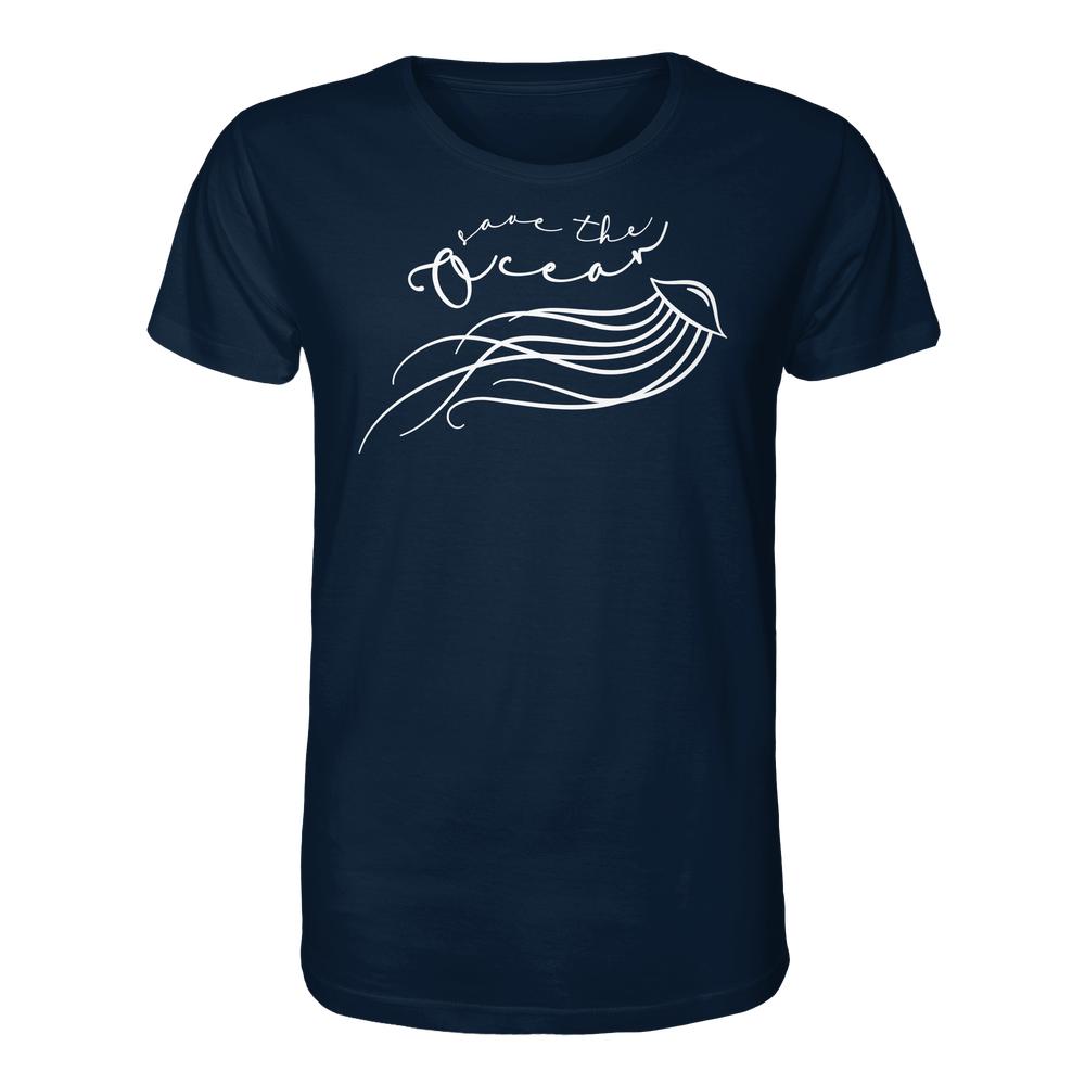 Vegan und Bio Unisex Shirt: Jellyfish - Save the Ocean mit stilisierter Qualle und Slogan, aus 100% Bio-Baumwolle, normale Passform, von RUDE REBEL.