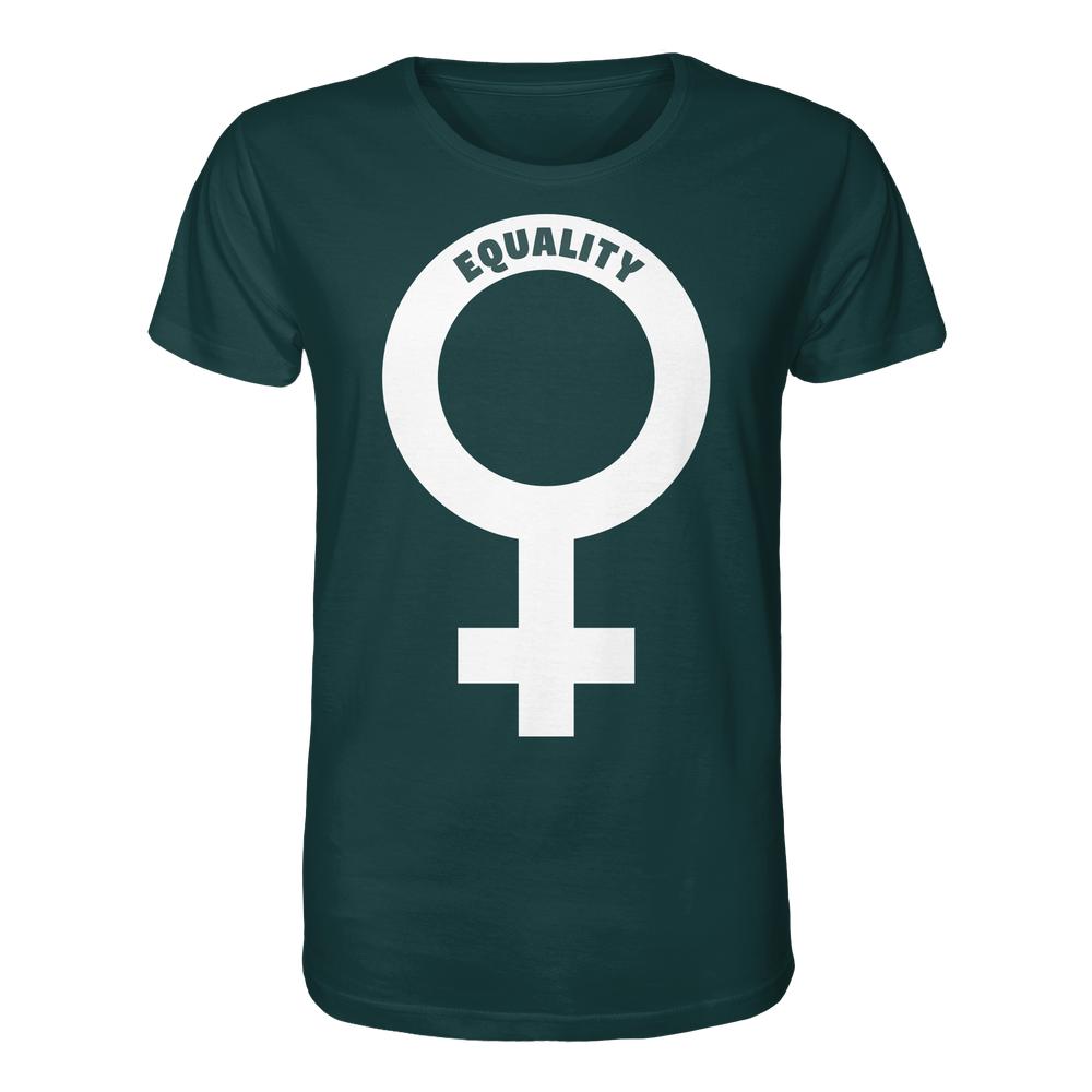 Vegan und Bio Unisex Shirt mit Venussymbol und EQUALITY Schriftzug, aus 100% Biobaumwolle, symbolisiert feministische Anliegen und Gleichberechtigung.