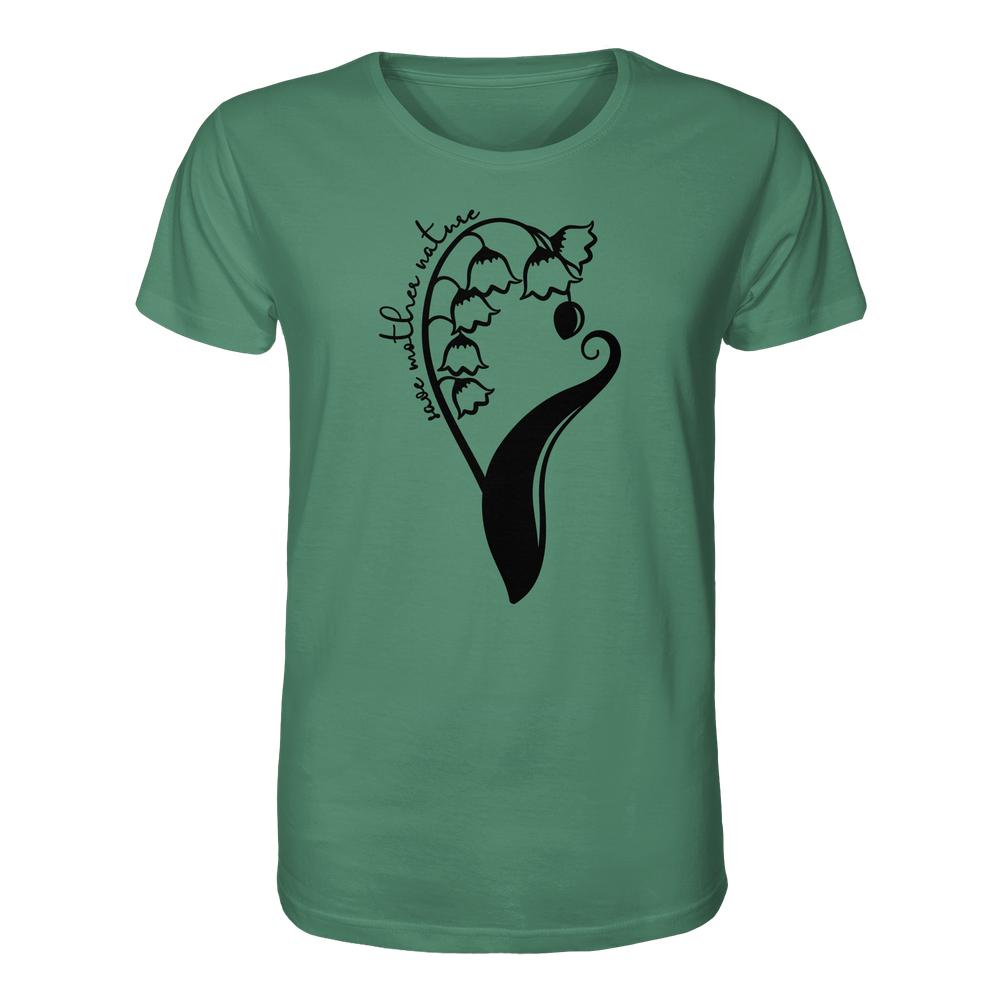 Vegan und Bio Unisex Shirt mit schwarzem botanischem Druck Save Mother Nature auf der Vorderseite, aus 100% Bio-Baumwolle, normaler Schnitt, von RUDE REBEL.