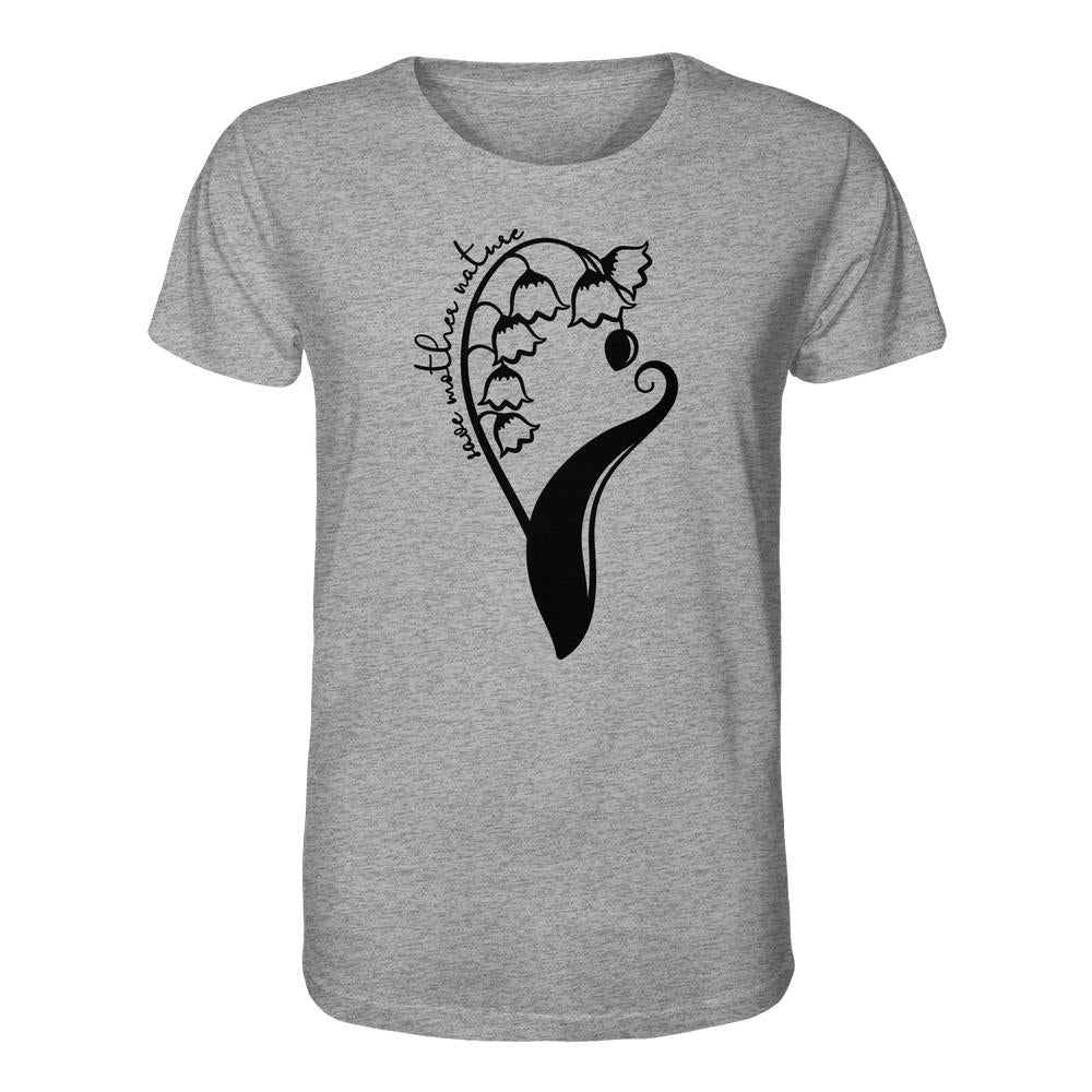 Vegan und Bio Unisex Shirt mit botanischem Motiv und love with nature Schriftzug, aus 100% Bio-Baumwolle, designed von RUDE REBEL für Naturschutz-Liebhaber.