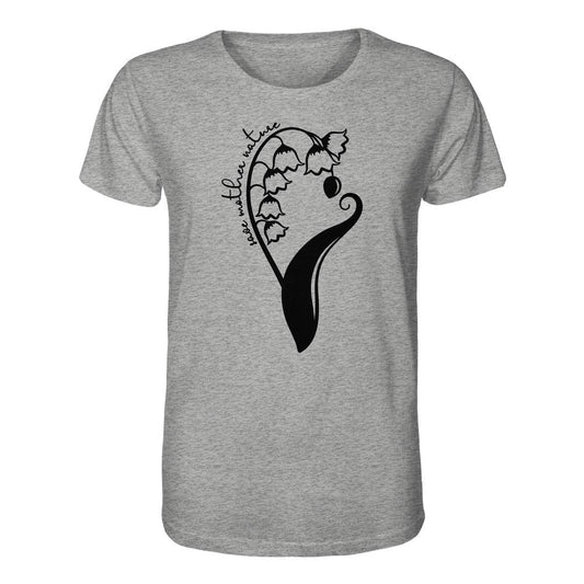 Vegan und Bio Unisex Shirt mit botanischem Motiv und love with nature Schriftzug, aus 100% Bio-Baumwolle, designed von RUDE REBEL für Naturschutz-Liebhaber.