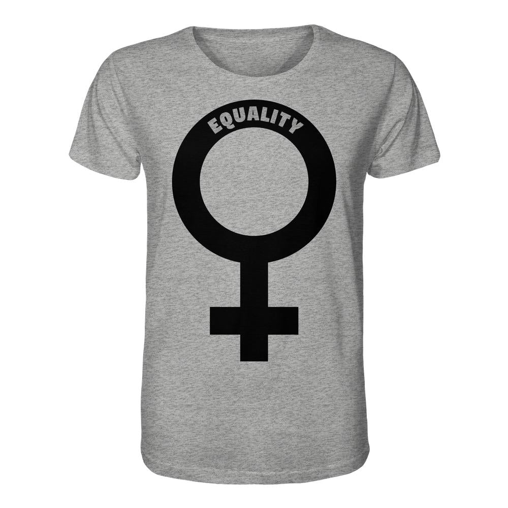 Vegan und Bio Unisex Shirt: Das Venussymbol - Feministisches Shirt mit fetten Lettern, zeigt ein schwarzes Venussymbol mit EQUALITY. aus Biobaumwolle.