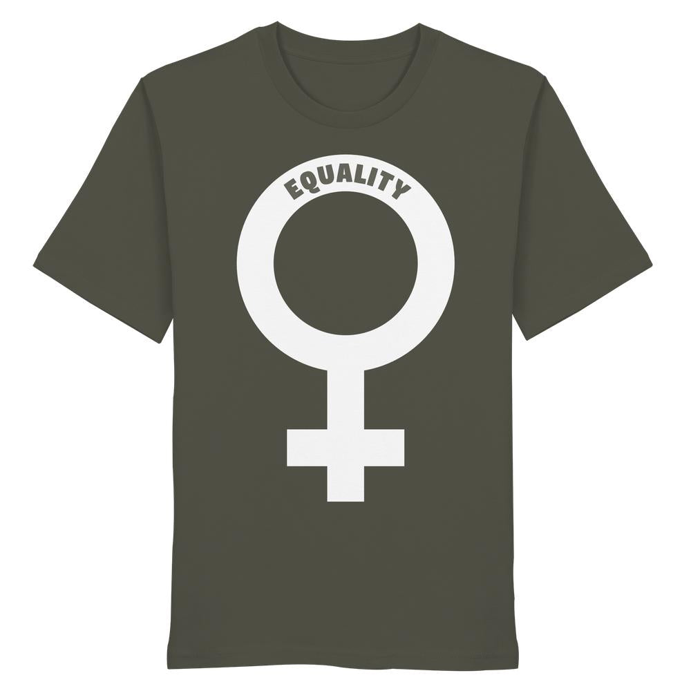Vegan und Bio Unisex Shirt mit Venussymbol und EQUALITY Schriftzug, fördert Geschlechtergleichheit, aus 100% Bio-Baumwolle, normale Passform.