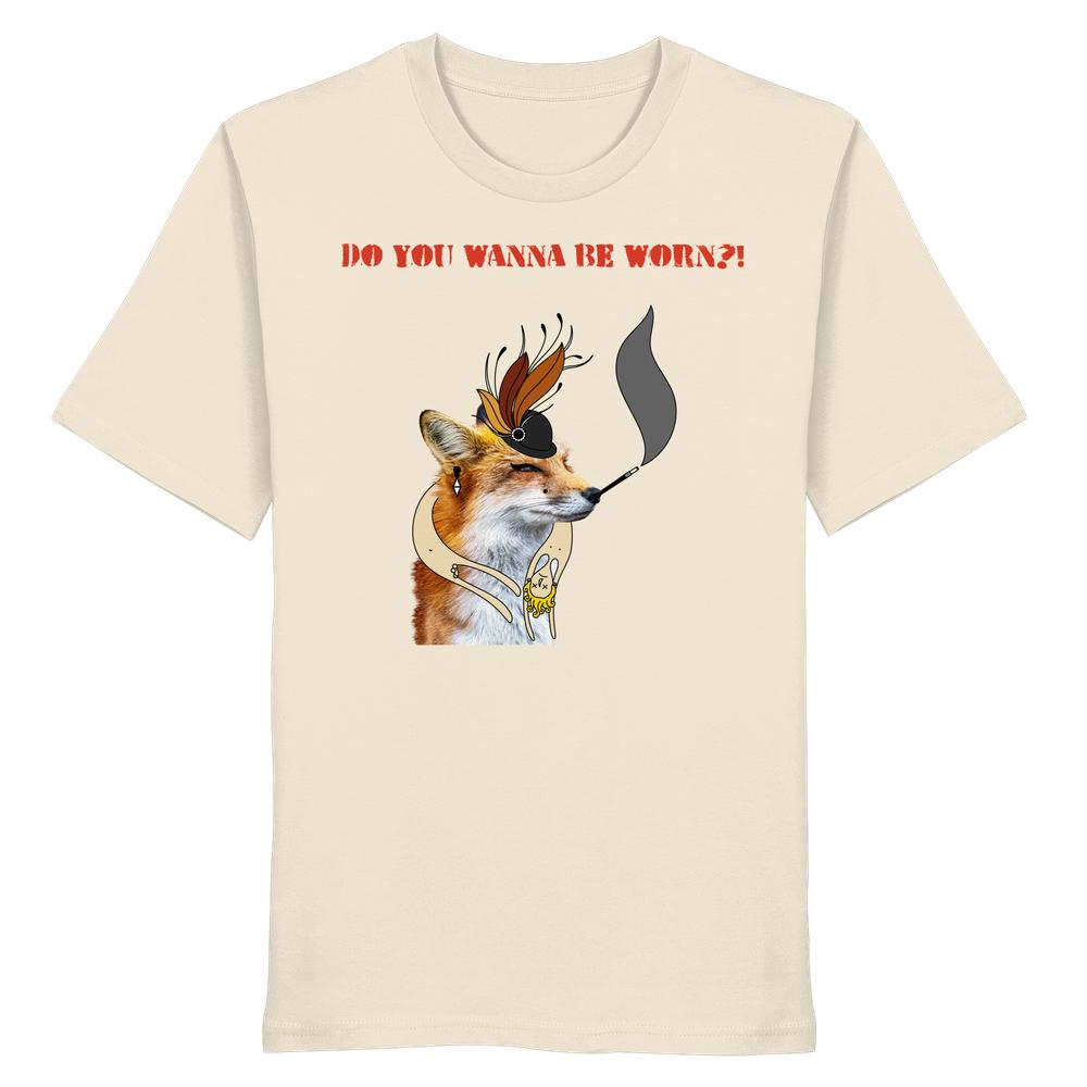 Vegan und Bio Unisex Shirt: Mrs. Fox demonstriert gegen Pelz! Mit Fuchs-Illustration und Slogan, aus 100 % Bio-Baumwolle, rebellisch und nachhaltig.