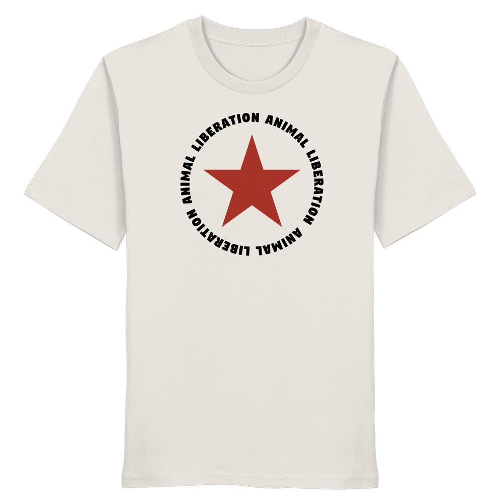 Unisex-Shirt mit rotem Stern und ANIMAL LIBERATION-Text, aus 100% Bio-Baumwolle, normale Passform, von RUDE REBEL.