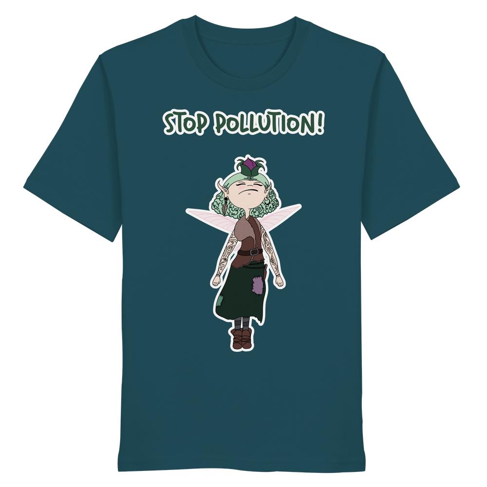 Vegan und Bio Unisex Shirt: STOP POLLUTION! - Krawall Fee mit Feenmotiv und Slogan, aus 100% Bio-Baumwolle von RUDE REBEL.