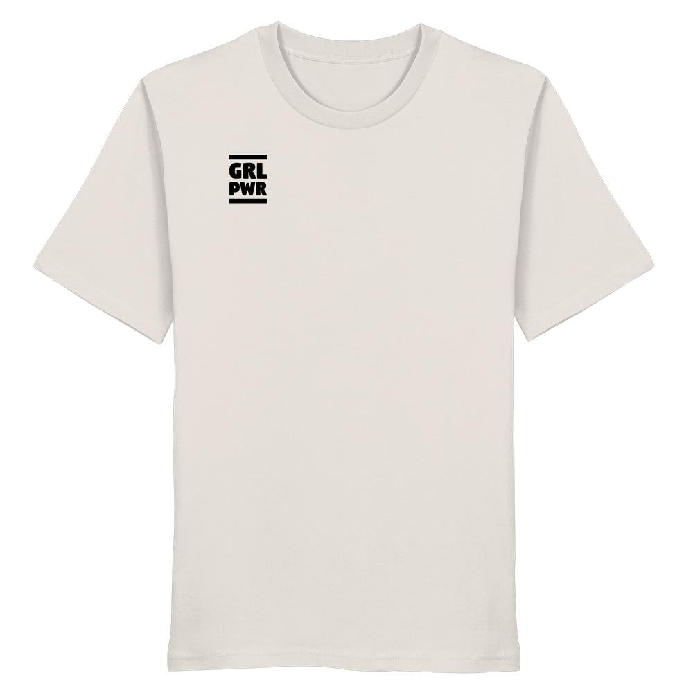 Vegan und Bio Unisex Shirt: GIRL POWER, off-white, mit GRL PWR-Grafik. Aus 100 % Bio-Baumwolle, normaler Schnitt, umweltfreundlich produziert.