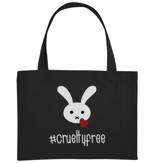 Vegan, Recycled & Eco große Stofftasche: Crueltyfree Bunny (weißes süßes Häschen und rotes Herz mit Schriftzug, gegen Tierersuche in der Kosmetikindustrie, Vegan für die Tiere, Veganismus) in schwarz