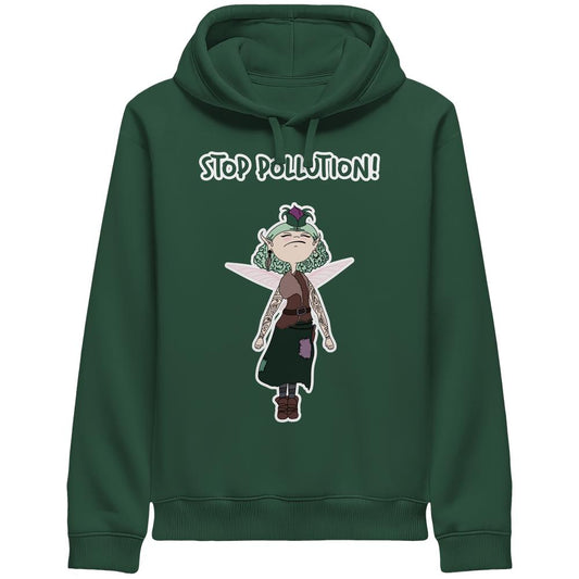 Vegan und Bio Unisex Side Pocket Hoodie: STOP POLLUTION! - Krawall Fee, zeigt eine rebellische Fee mit Tattoos und Flügeln, die gegen Umweltverschmutzung protestiert.