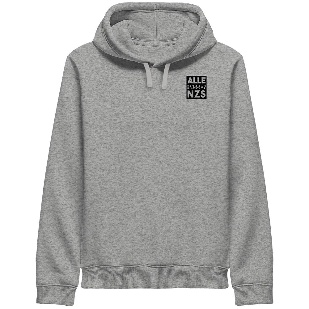 Grau melierter Hoodie mit Kapuze, Kordelzug und Kängurutasche, Frontprint