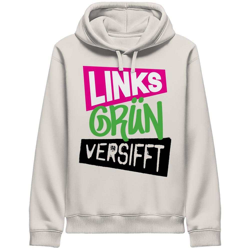 Unisex-Hoodie mit Seitentaschen, Slogan Links-grün versifft, aus Bio-Baumwolle und recyceltem Polyester, rebellisches Design von RUDE REBEL.