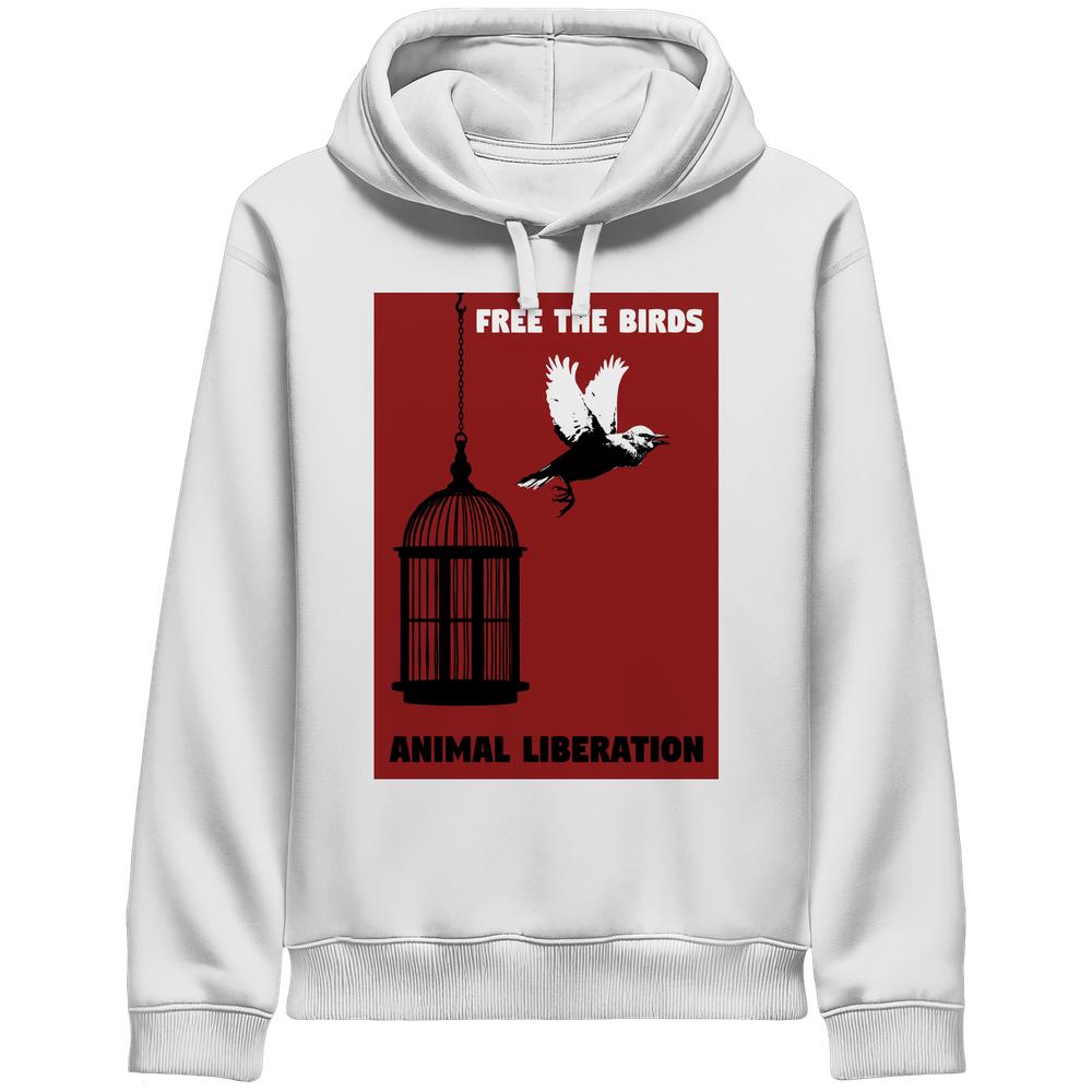 Hellweißer Hoodie mit Kapuze und Vogel-Käfig-Print vorne