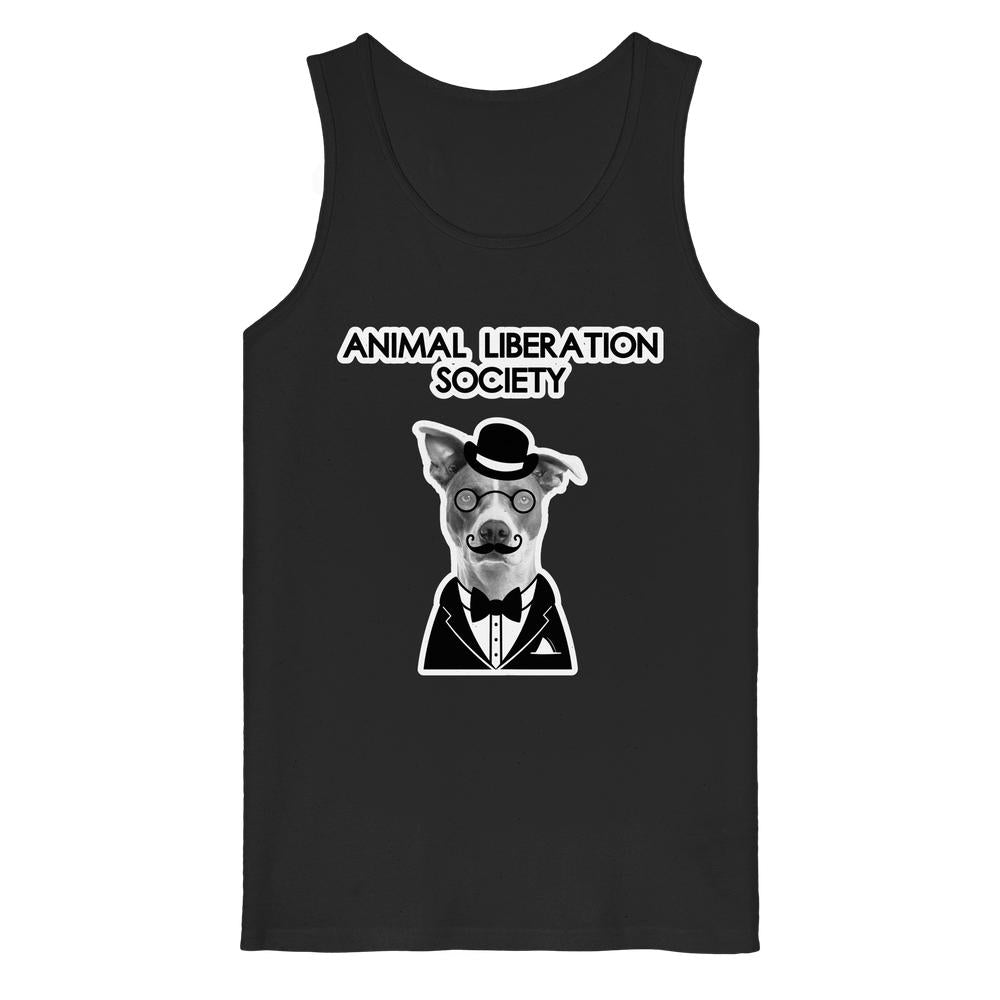 Vegan und Bio Tank Top: Mr. Dog - Animal Liberation Society zeigt einen stilisierten Hund als Gentleman, symbolisiert Tierbefreiung in humorvoller Weise.