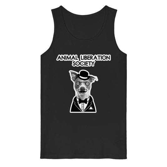 Vegan und Bio Tank Top: Mr. Dog - Animal Liberation Society zeigt einen stilisierten Hund als Gentleman, symbolisiert Tierbefreiung in humorvoller Weise.