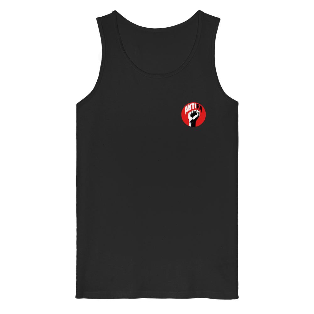 Schwarzes Tanktop mit rundem ANTIFA-Print auf der Brust