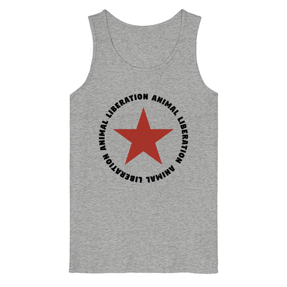 Vegan und Bio Tank Top: Red Star and Animal Liberation, ärmelloses Design mit rotem Stern und ANIMAL LIBERATION-Schriftzug, aus 100% Bio-Baumwolle, Medium Fit.