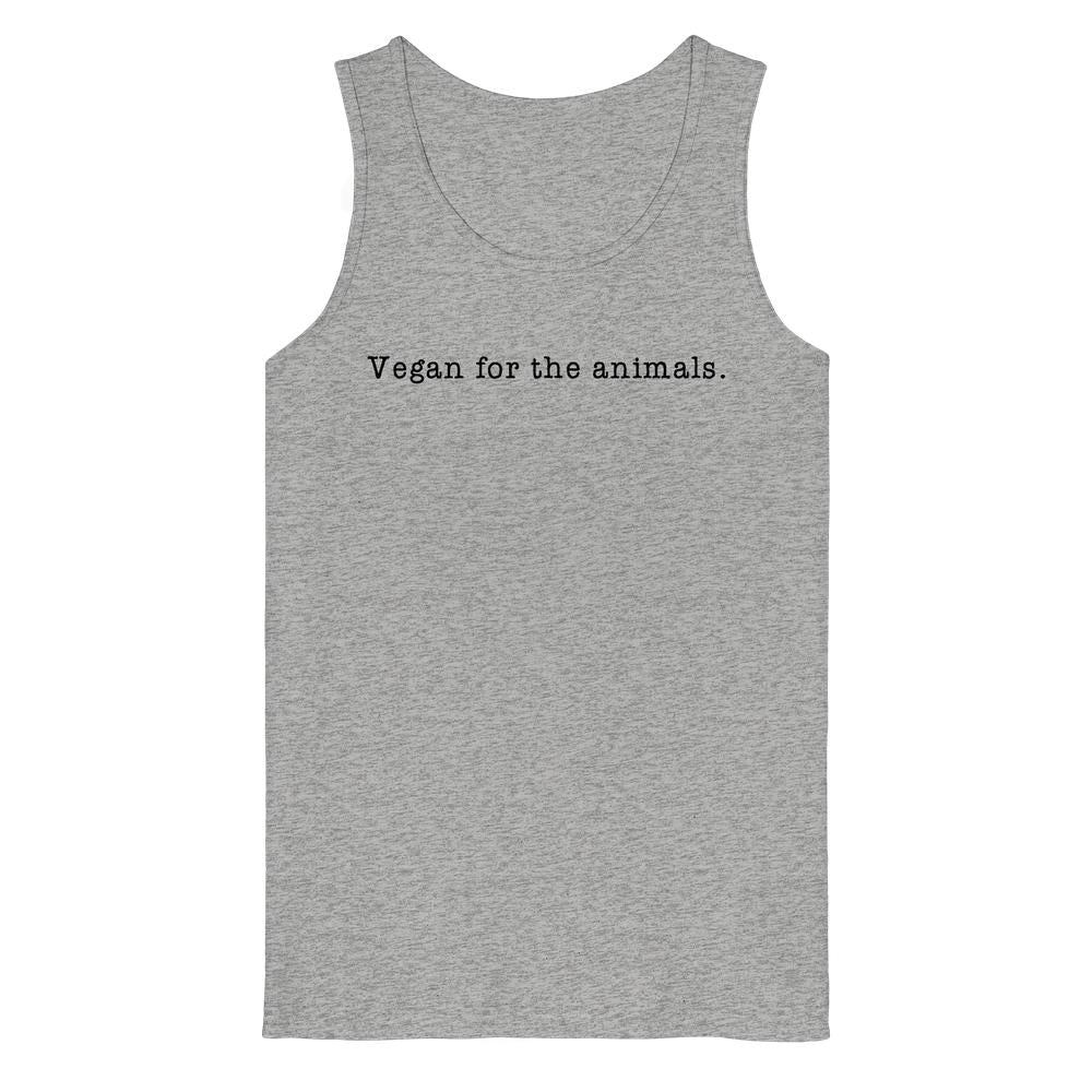Ärmelloses Tanktop aus Bio-Baumwolle mit dem Slogan Vegan for the animals. in schwarz auf der Brust, passend zur veganen und nachhaltigen Marke RUDE REBEL.